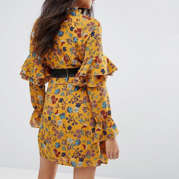Burgundy Mustard Ruffle Dress - Picture 3 of 8